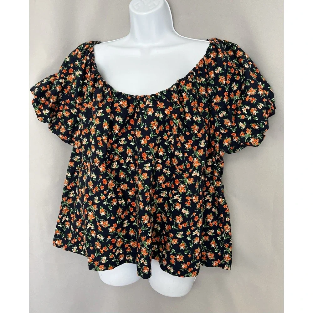 Old Navy Women's Multicolor Floral puff sleeve babydoll top Sz‎ 2X